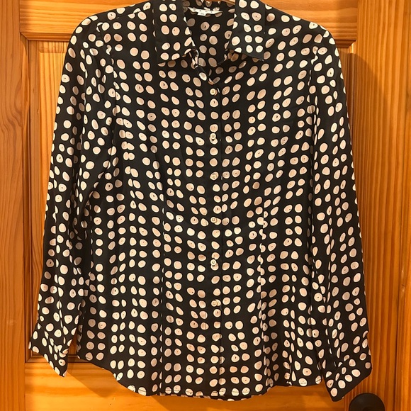 CAbi silky Black and Cream Polka Dot Blouse - Picture 1 of 5